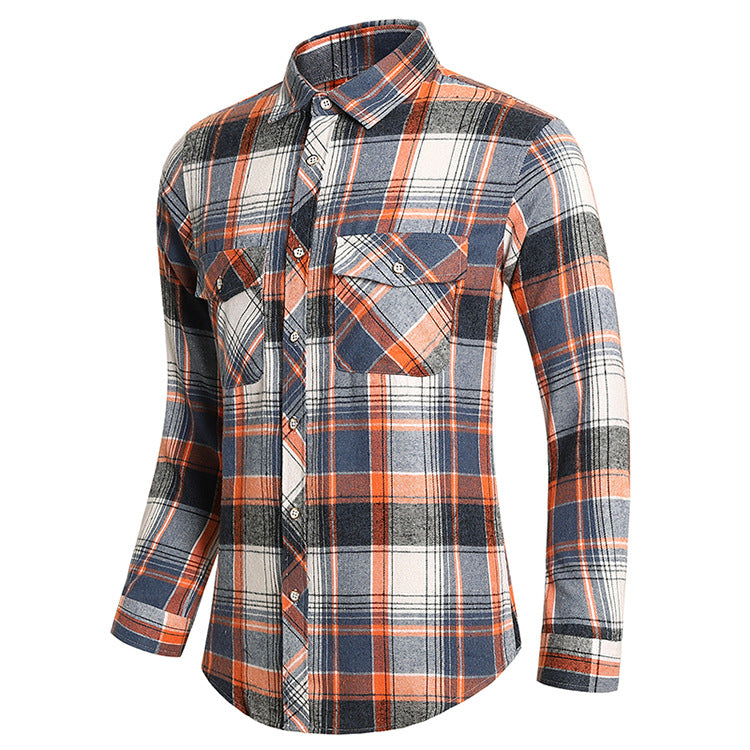 Foreign Trade 2024 Autumn and Winter New Plaid Shirt Men's Long Sleeve Fashion Double Pocket Casual Large Size Shirt Men's Jacket
