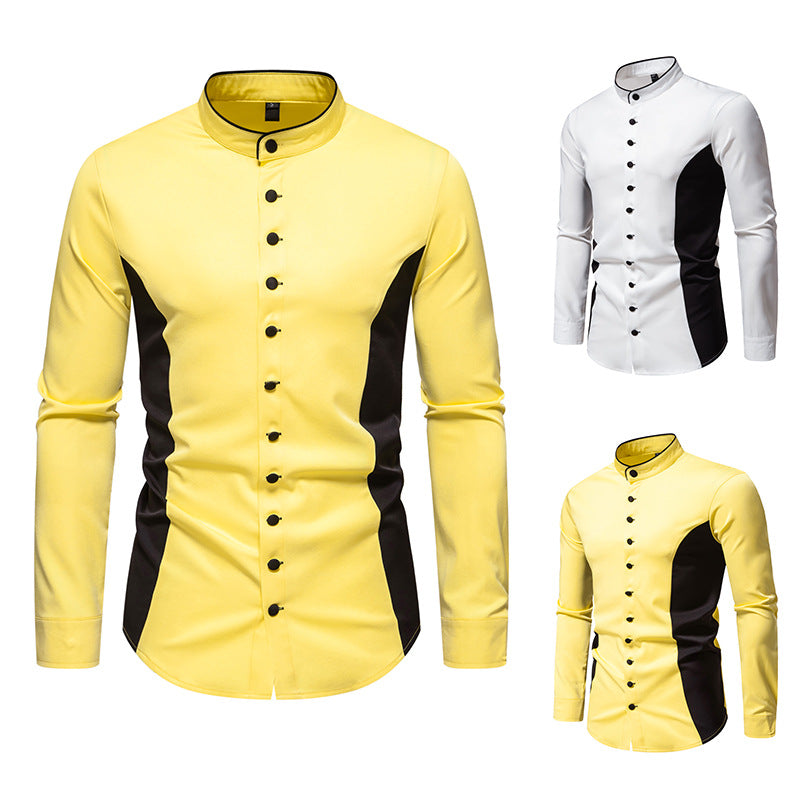 Amazon 2024 new autumn and winter men's Henry collar color matching long-sleeved shirt men's casual plus size shirt jacket