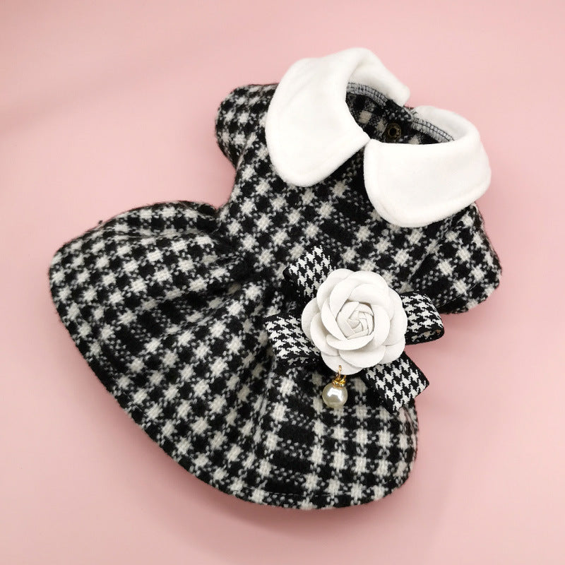 New INS Trendy Small Chanel Style Dog Clothes Houndstooth Cat Pet Clothing Autumn and Winter Coat Cross-border Cat