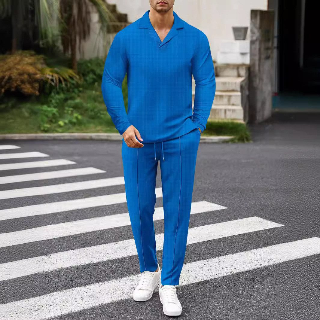 2024 Europe and the United States cross-border Amazon new waffle sports casual long sleeve solid color pants two-piece set
