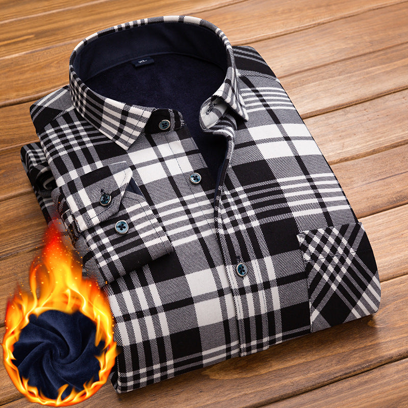 Winter New Men's fleece-lined Thickened Long Sleeve Shirt Fashion Casual Plaid Lapel Long Sleeve Shirt Men's Jacket