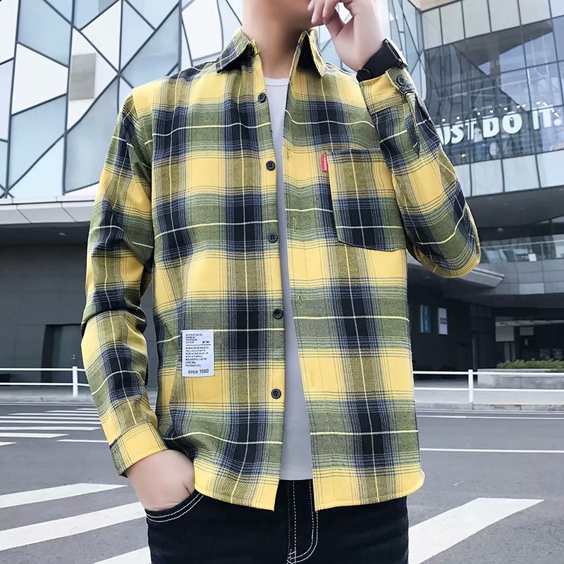 Autumn and Winter Plaid Shirt for Men, Fleece-Lined, Warm and Thickened, Korean-Style Slim-Fit Shirt, Trendy and Stylish Jacket