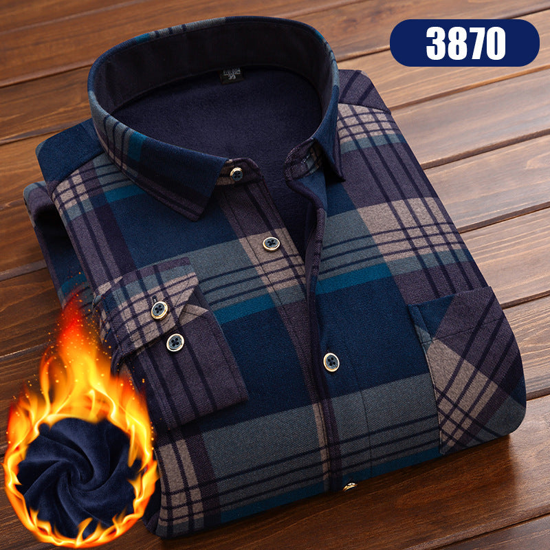 Winter New Men's fleece-lined Thickened Long Sleeve Shirt Fashion Casual Plaid Lapel Long Sleeve Shirt Men's Jacket