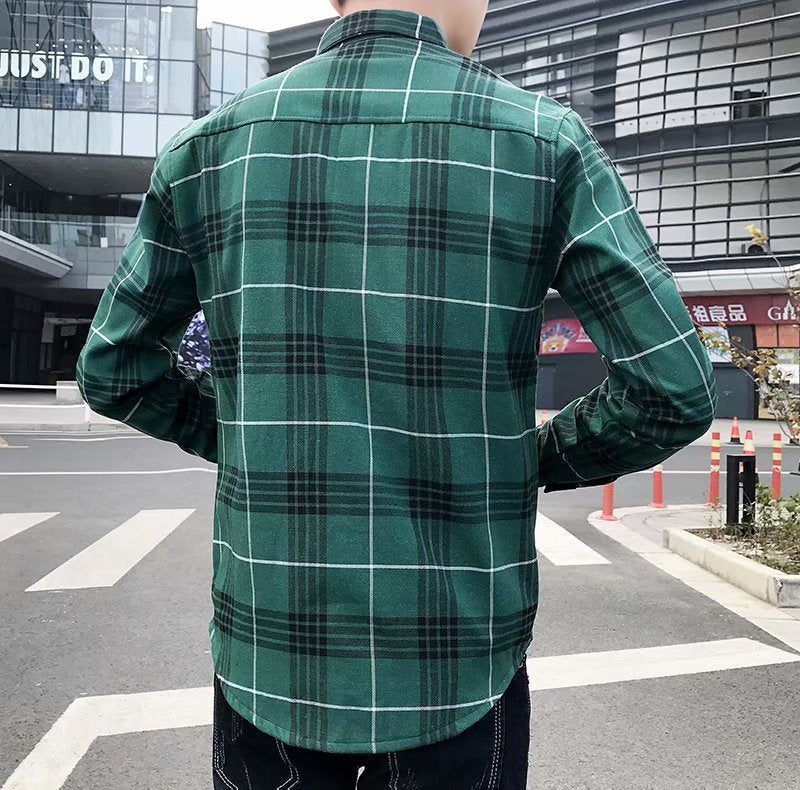 Winter Warm Shirt for Men, Fleece-Lined and Thickened, Youth Plaid Shirt, Korean Style Slim Fit Top, Trendy Brand Versatile Jacket