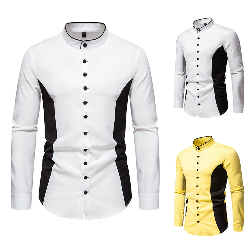 Amazon 2024 new autumn and winter men's Henry collar color matching long-sleeved shirt men's casual plus size shirt jacket