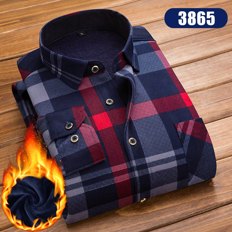 Winter New Men's fleece-lined Thickened Long Sleeve Shirt Fashion Casual Plaid Lapel Long Sleeve Shirt Men's Jacket
