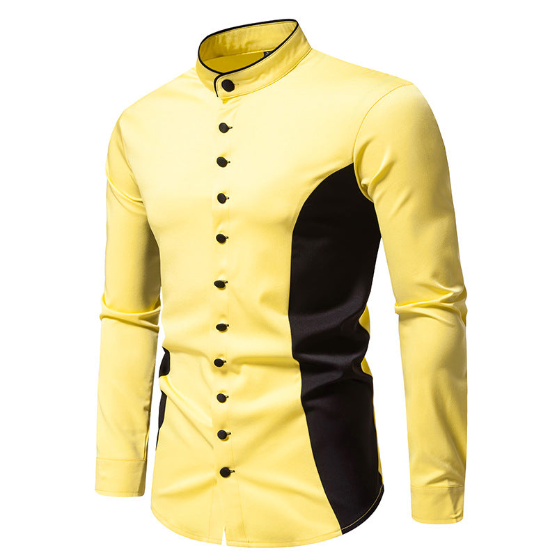 Amazon 2024 new autumn and winter men's Henry collar color matching long-sleeved shirt men's casual plus size shirt jacket