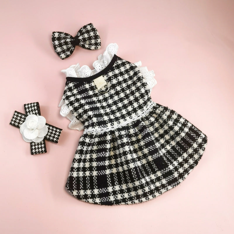 New INS Trendy Small Chanel Style Dog Clothes Houndstooth Cat Pet Clothing Autumn and Winter Coat Cross-border Cat