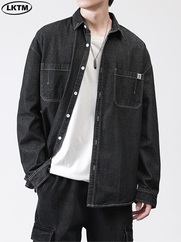 Lktm Men's Wear # Shirt Men's Autumn and Winter New Style Washed Loose Denim Korean Style Trendy Long-Sleeved Shirt Work Jacket
