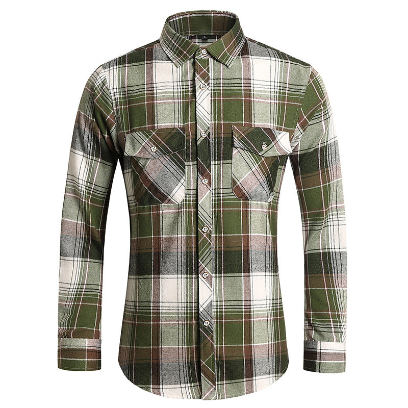 Foreign Trade 2024 Autumn and Winter New Plaid Shirt Men's Long Sleeve Fashion Double Pocket Casual Large Size Shirt Men's Jacket
