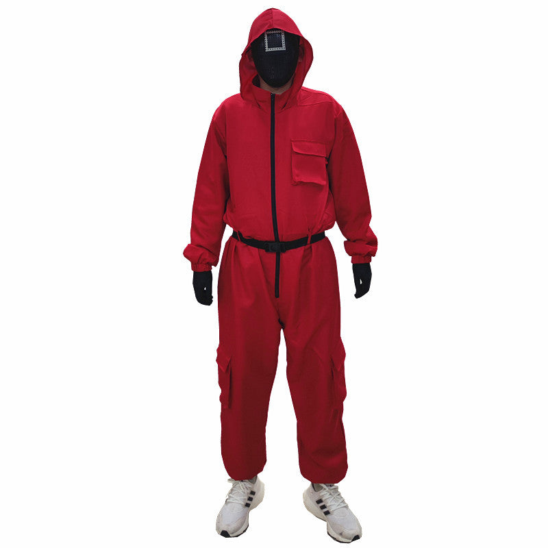 Red Heist-Style Halloween Costume & Mask