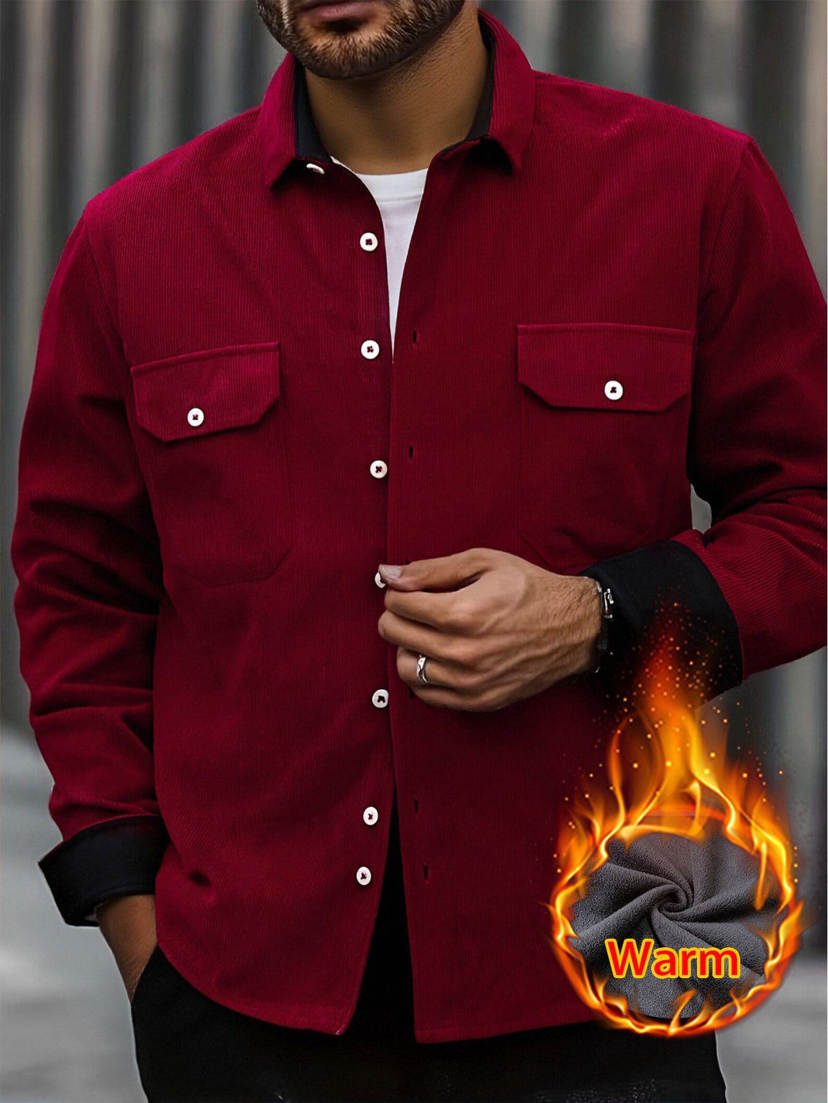 Cross-Border Winter Thickened Corduroy Shirt for Men, American Retro Long-Sleeve Warm Shirt with Pockets, Workwear Jacket