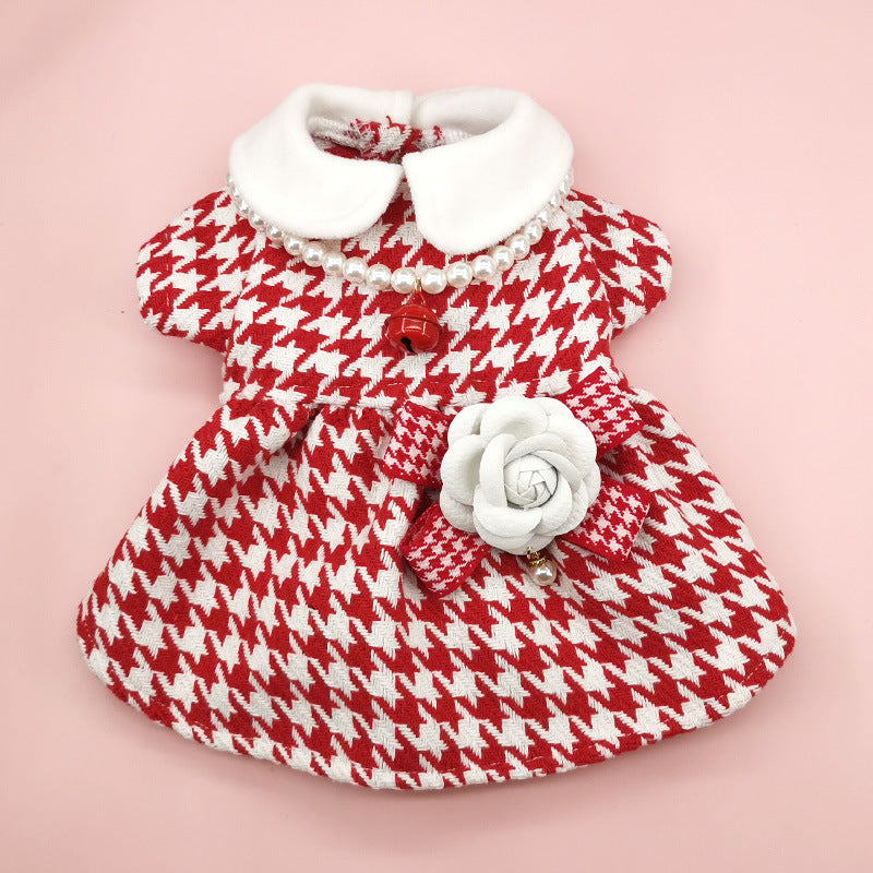 New INS Trendy Small Chanel Style Dog Clothes Houndstooth Cat Pet Clothing Autumn and Winter Coat Cross-border Cat
