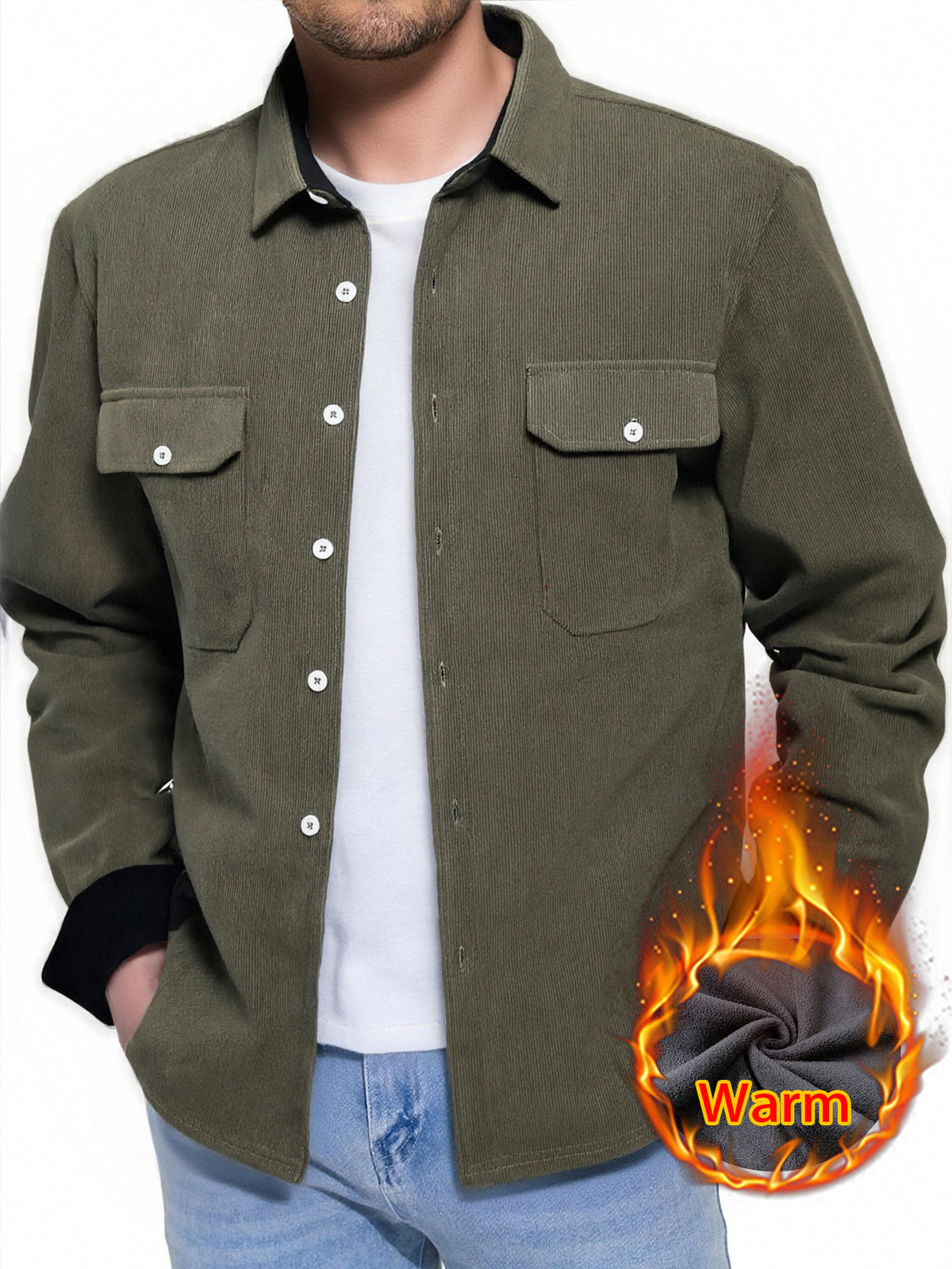 Cross-Border Winter Thickened Corduroy Shirt for Men, American Retro Long-Sleeve Warm Shirt with Pockets, Workwear Jacket