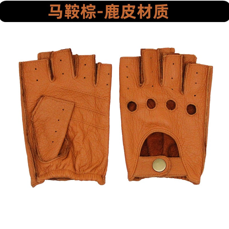 Deerskin Half-Finger Gloves Men's and Women's Sports Fitness Driving Motorcycle Retro Men's Finger-Finger Goatskin Gloves