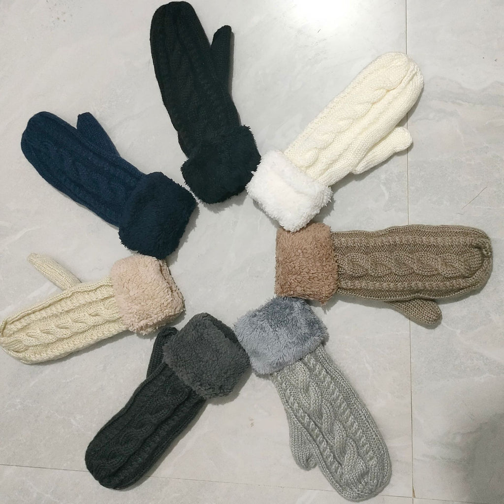 Knitted gloves women's new outdoor bag gloves men's Korean autumn and winter cold-proof fleece-lined warm cross-border gloves