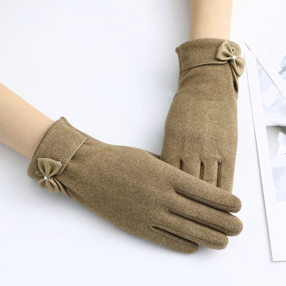 New Cross-Border Hot-Selling Fashion Gloves Autumn and Winter Warm Imitation Velvet Gloves Women's Bow Gloves Ready for Sale