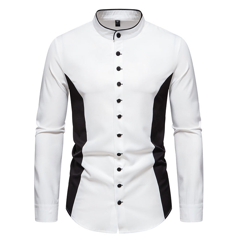 Amazon 2024 new autumn and winter men's Henry collar color matching long-sleeved shirt men's casual plus size shirt jacket