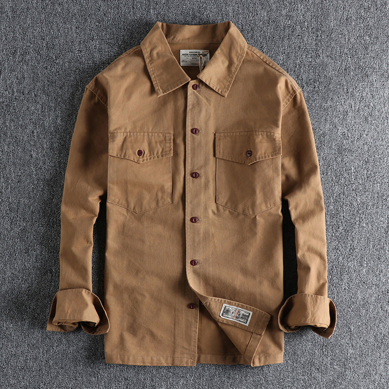 Autumn and Winter Engineer Shirt Jacket American Retro Military Green Tough Guy Men's Long-Sleeve Work Shirt