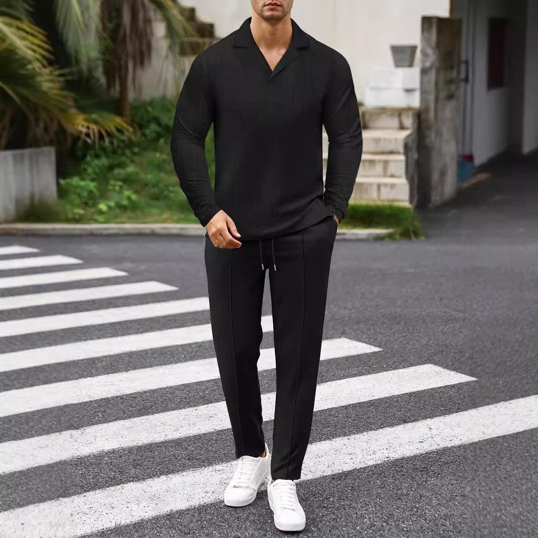 2024 Europe and the United States cross-border Amazon new waffle sports casual long sleeve solid color pants two-piece set