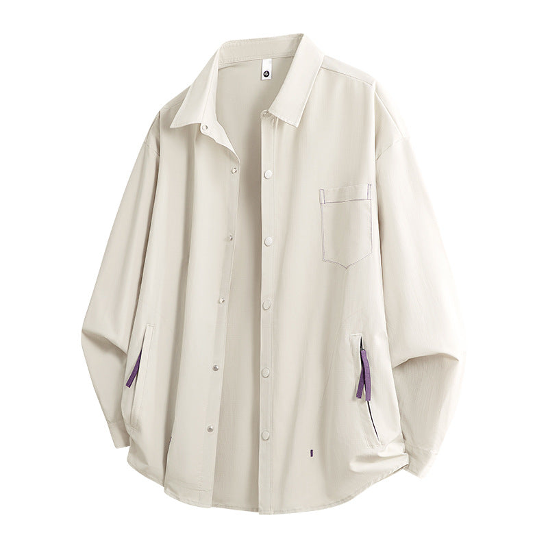 2025 Autumn/Winter New Men's Long Sleeve Melard Shirt Youth Trend Thin Casual Loose Top Jacket