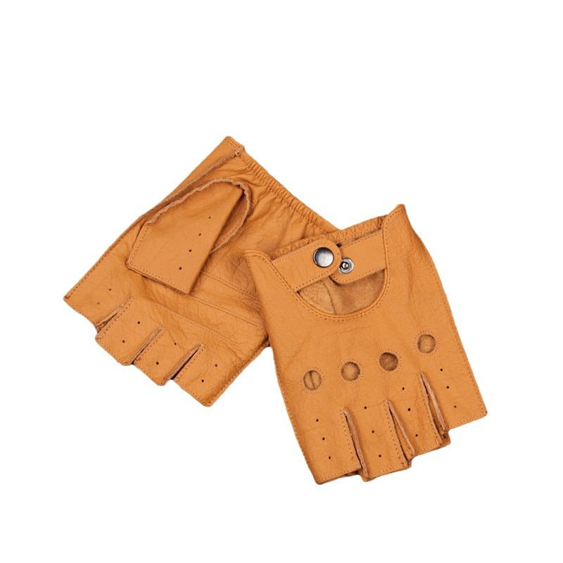 Deerskin Half-Finger Gloves Men's and Women's Sports Fitness Driving Motorcycle Retro Men's Finger-Finger Goatskin Gloves
