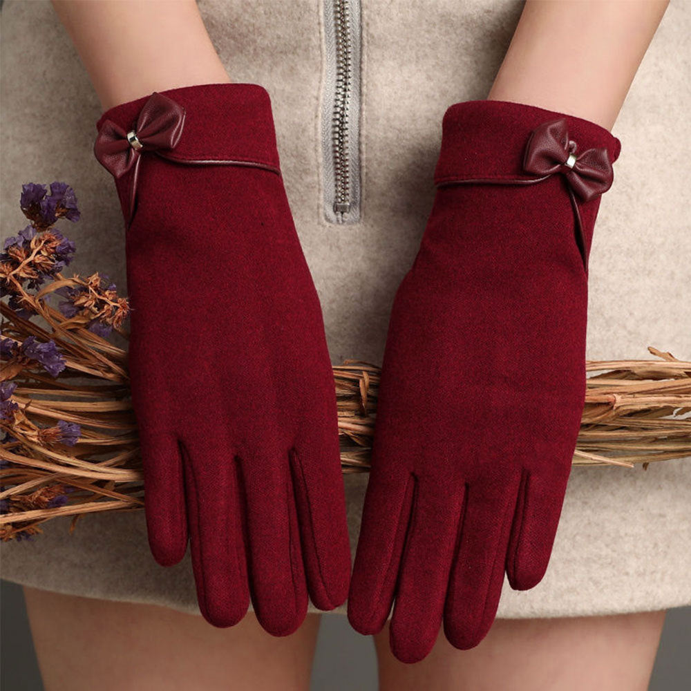 New Cross-Border Hot-Selling Fashion Gloves Autumn and Winter Warm Imitation Velvet Gloves Women's Bow Gloves Ready for Sale