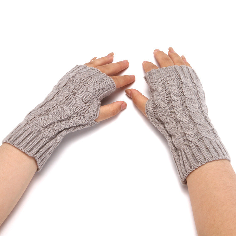 Knitted gloves for men and women winter warm half-finger open-finger gloves short wool solid color acrylic cross-border gloves
