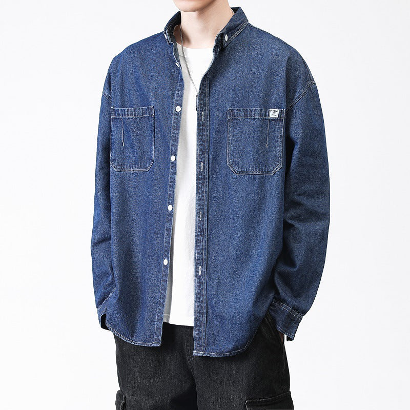 Lktm Men's Wear # Shirt Men's Autumn and Winter New Style Washed Loose Denim Korean Style Trendy Long-Sleeved Shirt Work Jacket