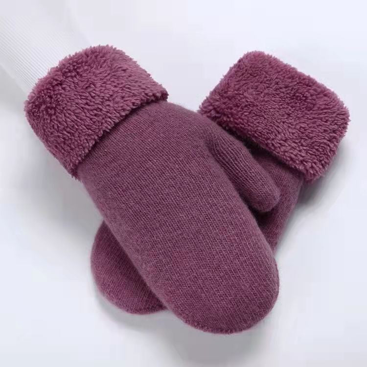 Rabbit fur gloves women's autumn and winter outdoor warm knitted gloves double-layer winter thickened fleece-lined finger solid color gloves