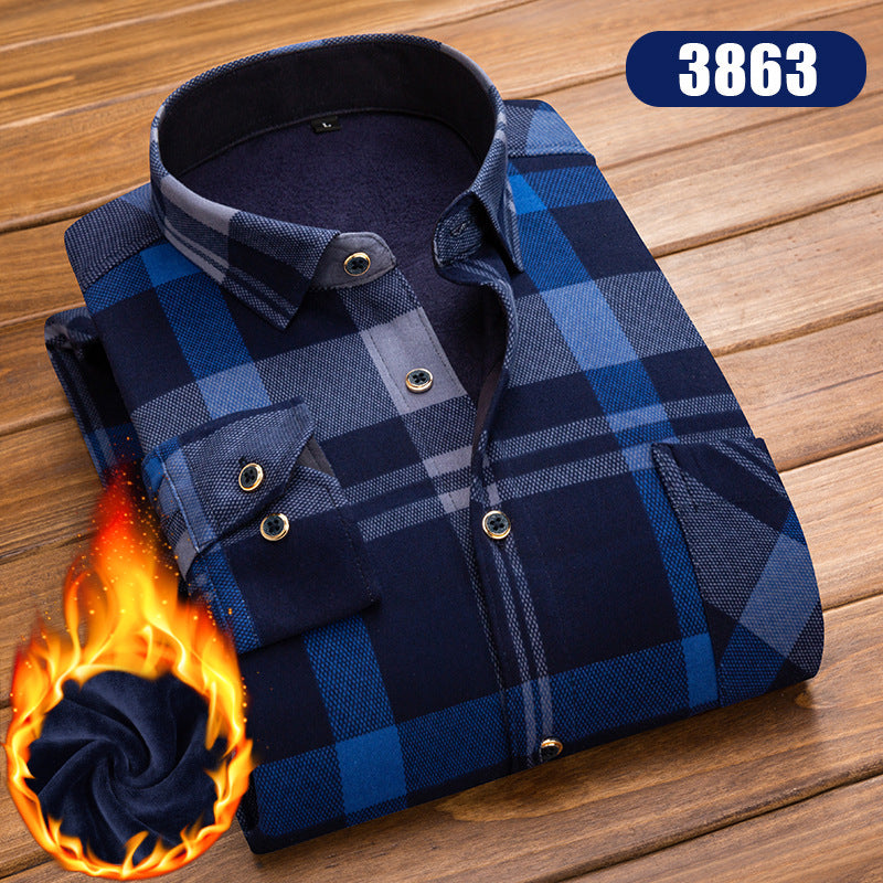 Winter New Men's fleece-lined Thickened Long Sleeve Shirt Fashion Casual Plaid Lapel Long Sleeve Shirt Men's Jacket
