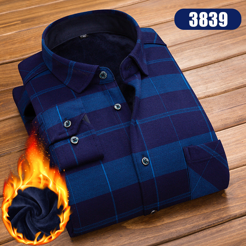 Winter New Men's fleece-lined Thickened Long Sleeve Shirt Fashion Casual Plaid Lapel Long Sleeve Shirt Men's Jacket