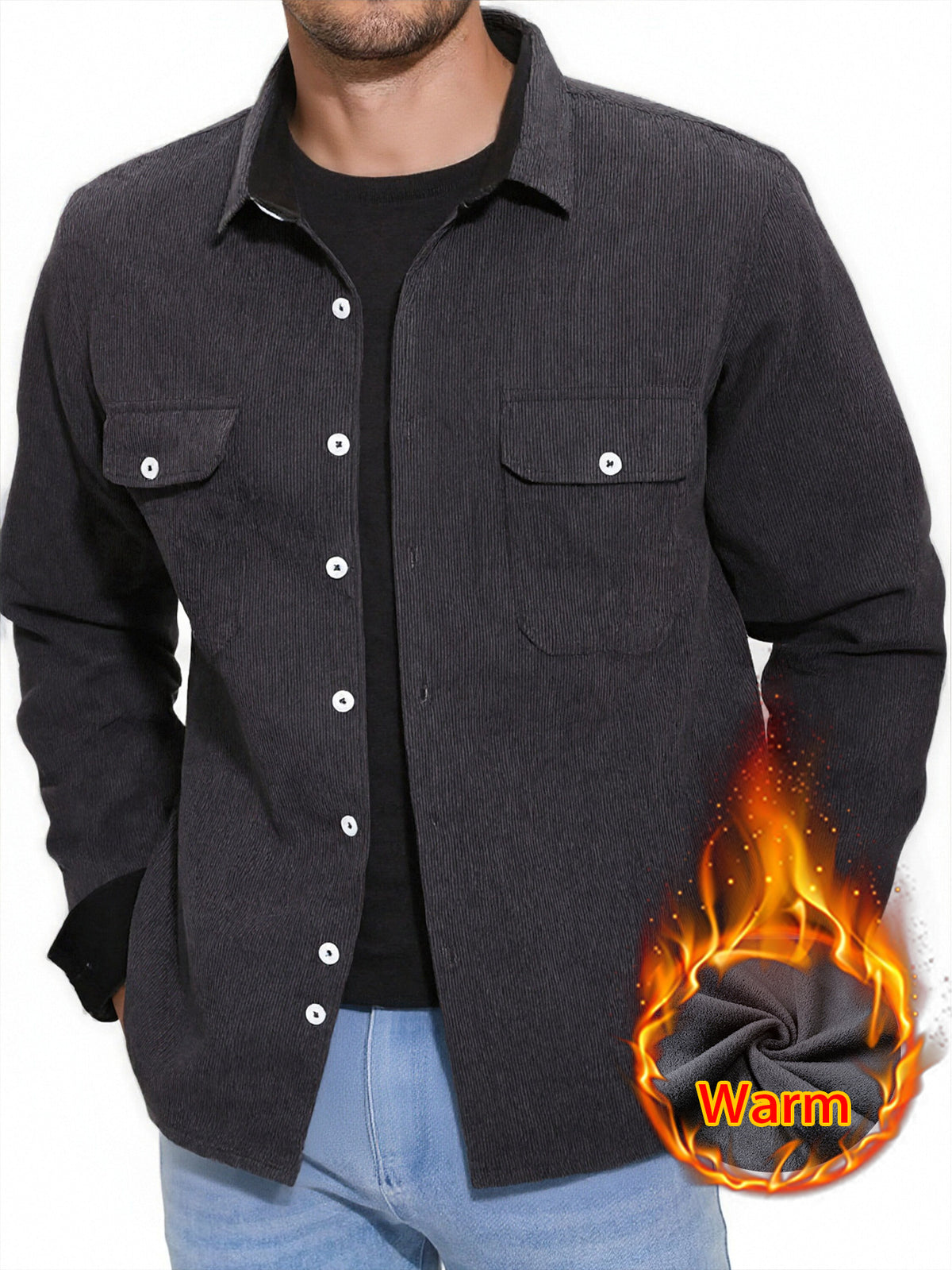 Cross-Border Winter Thickened Corduroy Shirt for Men, American Retro Long-Sleeve Warm Shirt with Pockets, Workwear Jacket