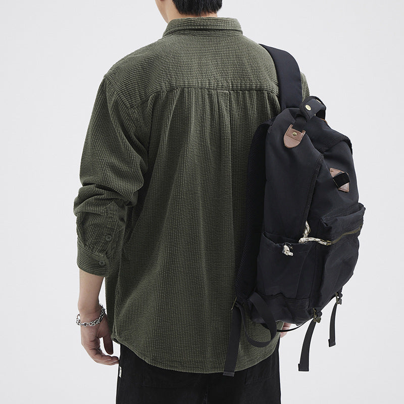 Winter Corduroy Japanese Tooling Shirt Men's Fashionable Brand Loose Large Size Casual Khaki Handsome Shirt Jacket Top