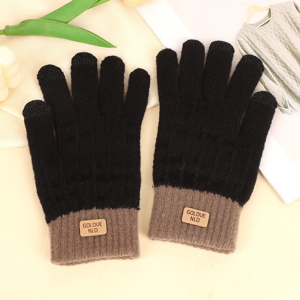 Two-Color Winter Touchscreen Warm Gloves for Women, Cold-Proof Jacquard Cycling Fleece-Lined Gloves, Student Knitted Gloves Wholesale