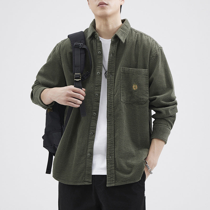 Winter Corduroy Japanese Tooling Shirt Men's Fashionable Brand Loose Large Size Casual Khaki Handsome Shirt Jacket Top