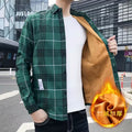 Winter Warm Shirt for Men, Fleece-Lined and Thickened, Youth Plaid Shirt, Korean Style Slim Fit Top, Trendy Brand Versatile Jacket