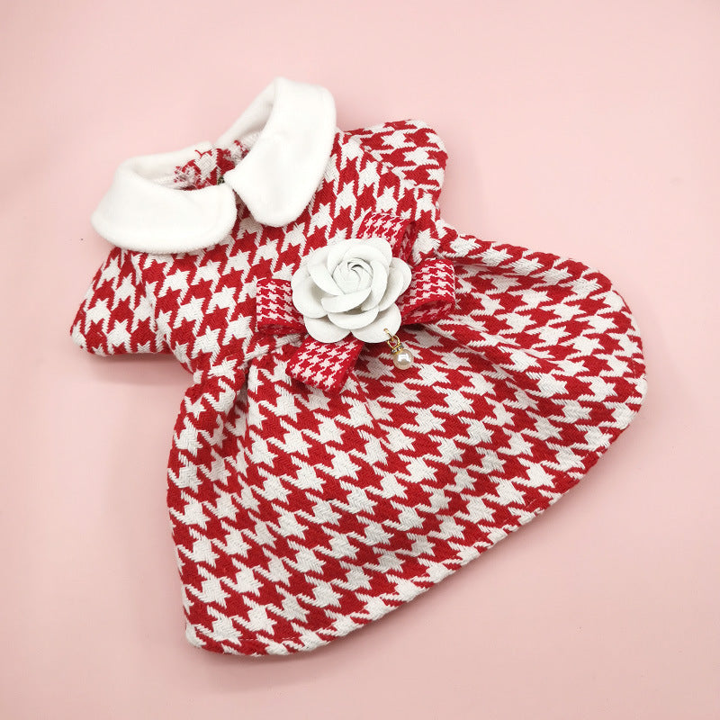 New INS Trendy Small Chanel Style Dog Clothes Houndstooth Cat Pet Clothing Autumn and Winter Coat Cross-border Cat