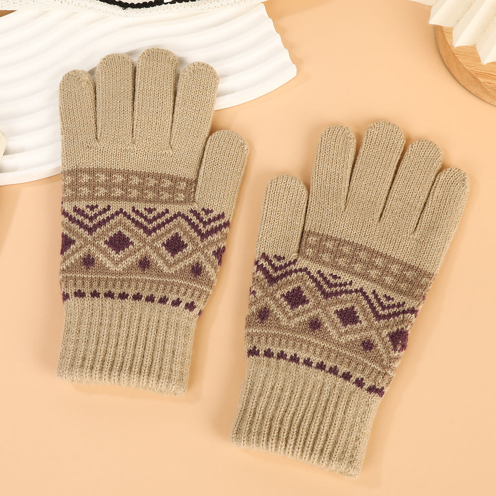 Five-Finger Jacquard Gloves Jacquard Touch Screen Unisex Five-Finger Cycling Imitation Cashmere Thickened Winter Warm Gloves