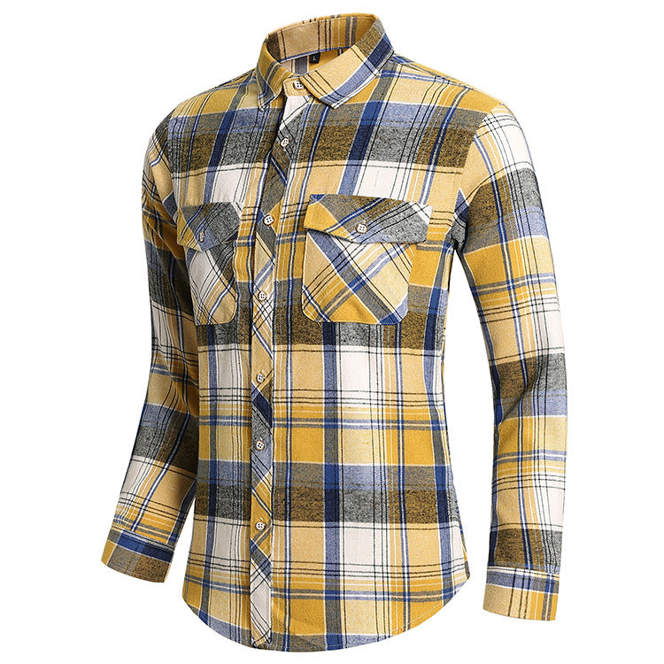 Foreign Trade 2024 Autumn and Winter New Plaid Shirt Men's Long Sleeve Fashion Double Pocket Casual Large Size Shirt Men's Jacket