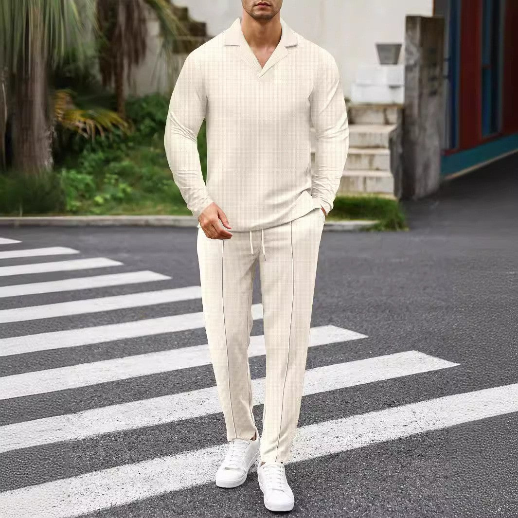 2024 Europe and the United States cross-border Amazon new waffle sports casual long sleeve solid color pants two-piece set