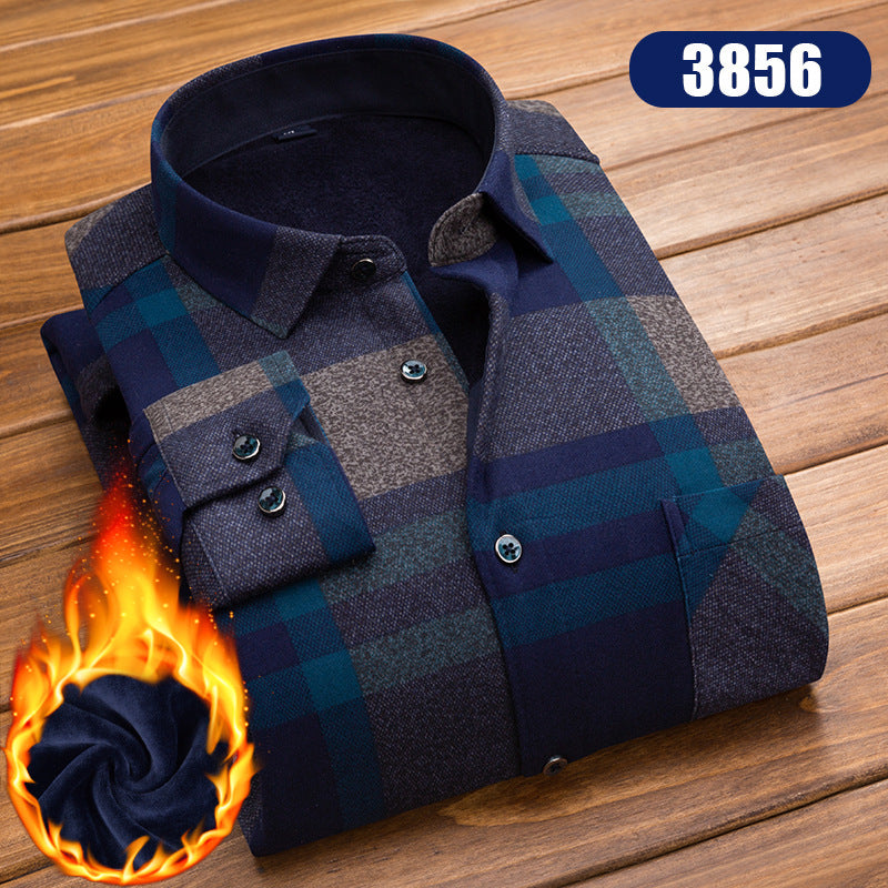 Winter New Men's fleece-lined Thickened Long Sleeve Shirt Fashion Casual Plaid Lapel Long Sleeve Shirt Men's Jacket