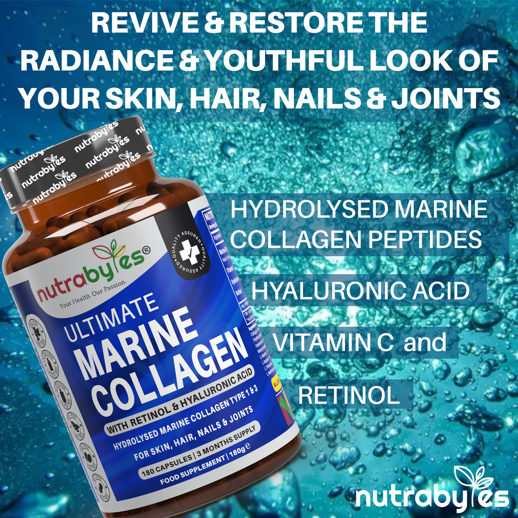 Ultimate Marine Collagen Capsules | High Strength Types I & III with Hyaluronic Acid, Vitamin C & Vitamin A | 180 Capsules, 3 Month Supply | UK Made