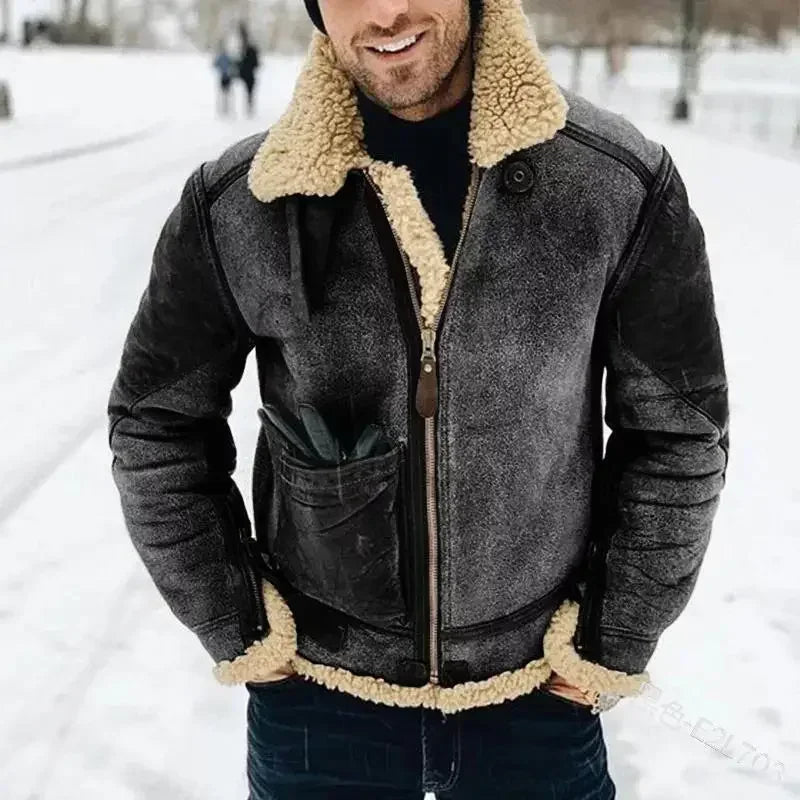 Winter Jacket for Mens 2026 Warm Jackets Motorcycle Stand Collar Zipper Pockets Male Winter New Coats Biker Faux Leather Fashion