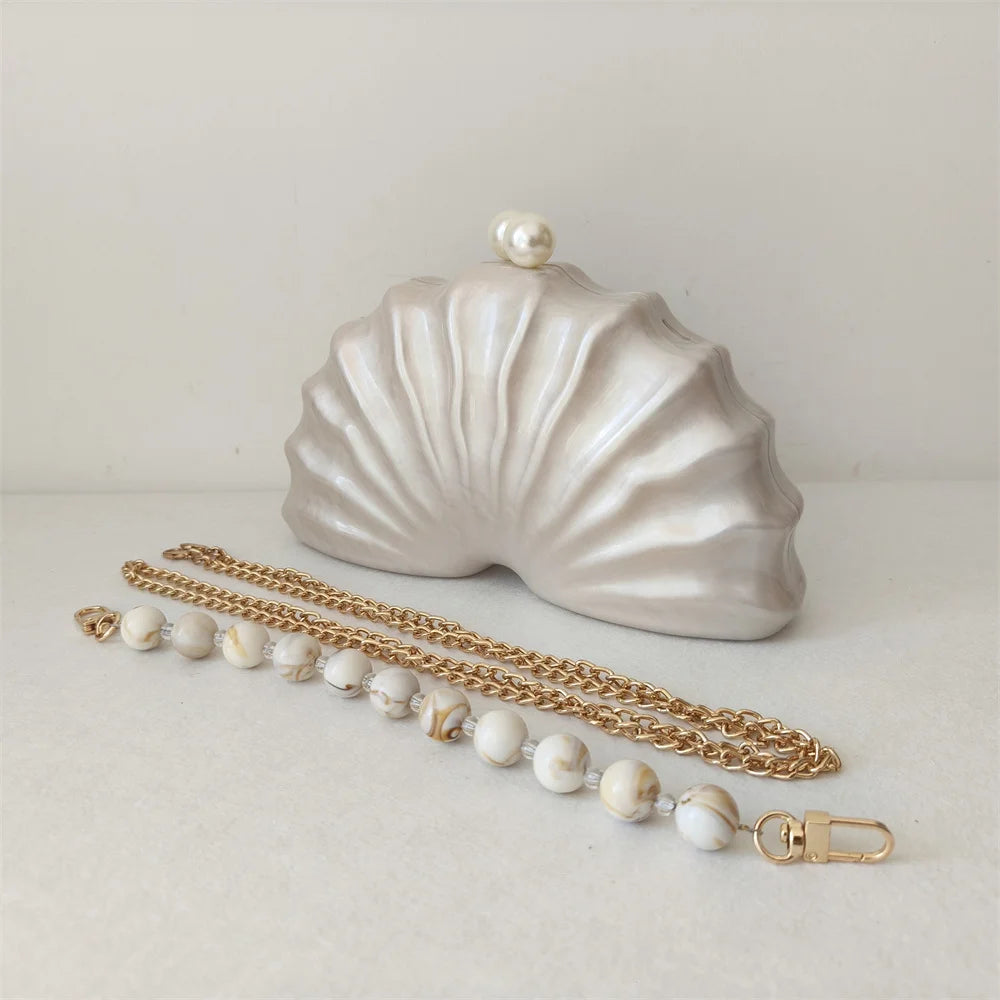 Original Shell Half Room Acrylic Beaded Bag Box Clutches Party Evening Purse Women Shoulder Travel Beach Mini Summer Handbags