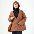 Winter Fashion Big V-neck Short Down Jacket Female Warm Single-breasted Lightweight Jacket Women White Duck Down Quilted Outwear