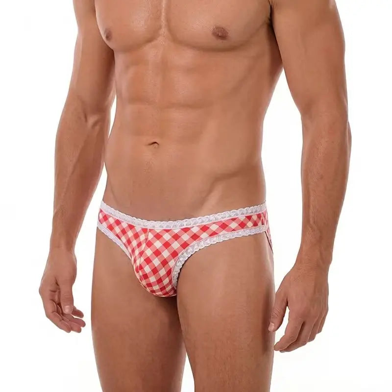 Plaid Lace-Trim Low-Rise Briefs