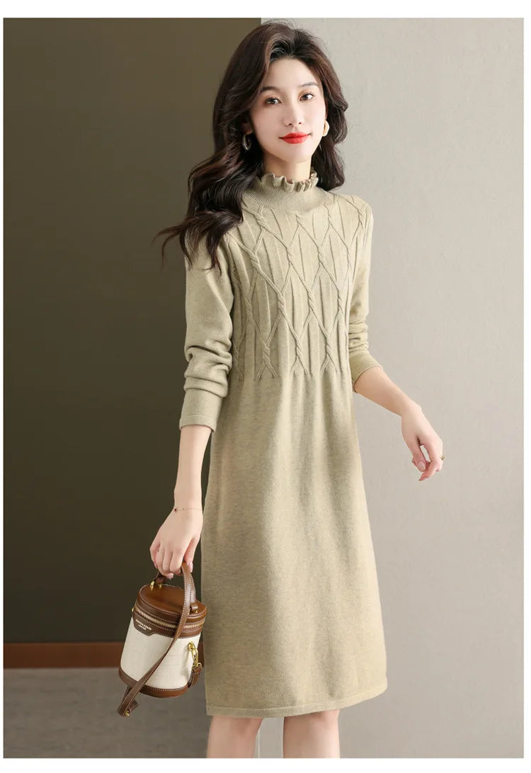 Knitwear Female Clothing Versatile Pullovers Tops Ruffled Edge Elegant Women's Sweater Dress Fall Winter Knit Wool Woman Clothes