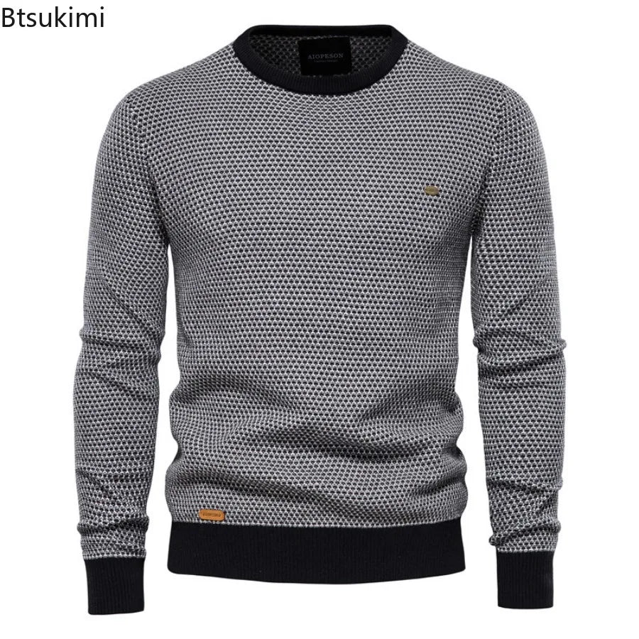 2026 Fashion Spliced Knitted Sweaters for Men Casual Warm O-neck High Quality Pullovers Autumn Winter Fashion Knitwear Tops Male