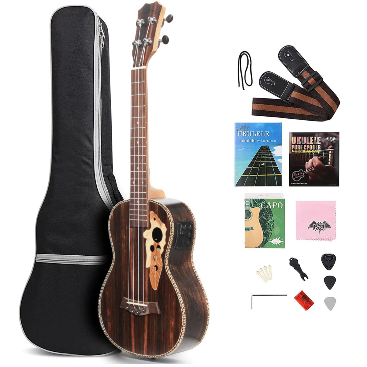 Batking Tenor Ukulele For Left Hand, 26 Inch All Blackwood Acoustic
